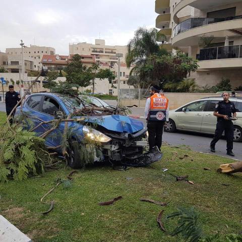 רכב עלה על אי תנועה פגע בעץ - נהג הרכב נפצע קל - חדשות בפתח תקווה