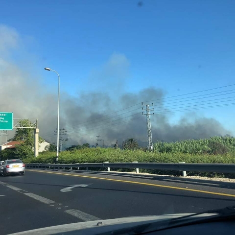 שריפת קוצים פרצה משני צידי כביש 40 סמוך לצומת ירקונים - חדשות בפתח תקווה