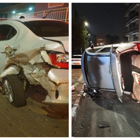 2 צעירים נפצעו בתאונה לאחר שפגעו ברכבים חונים והתהפכו עם רכבם - חדשות בפתח תקווה