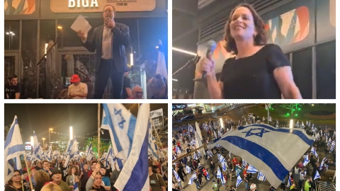 אופיר פינס-פז בהפגנה בכיכר גורן - חדשות בפתח תקווה